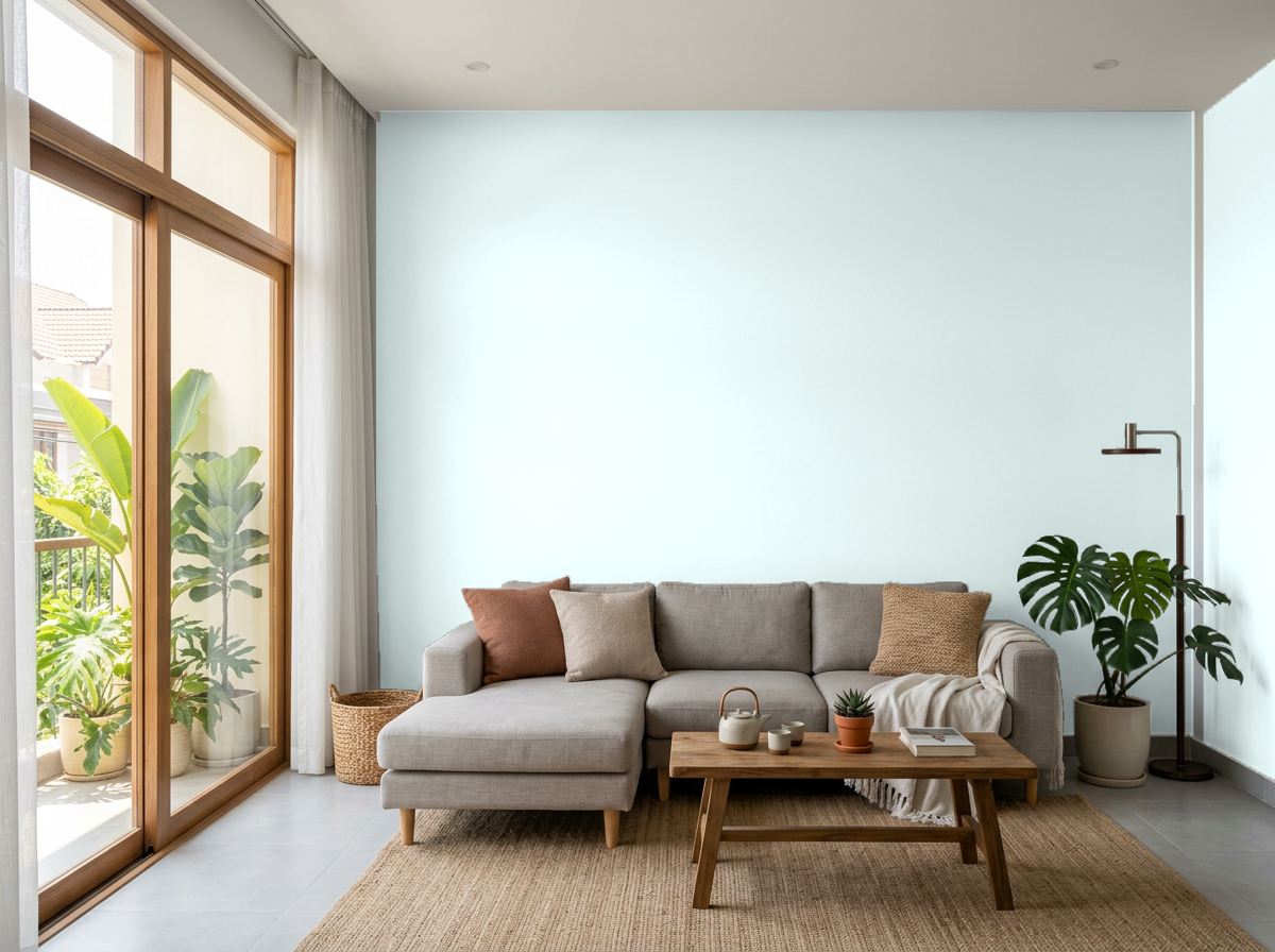 Phòng khách với tường màu Xanh Băng 032-1, bề mặt mờ