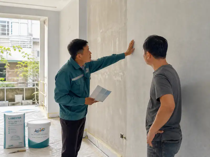 Đội ngũ kỹ thuật trao đổi với khách hàng tại công trình nhà ở Việt Nam