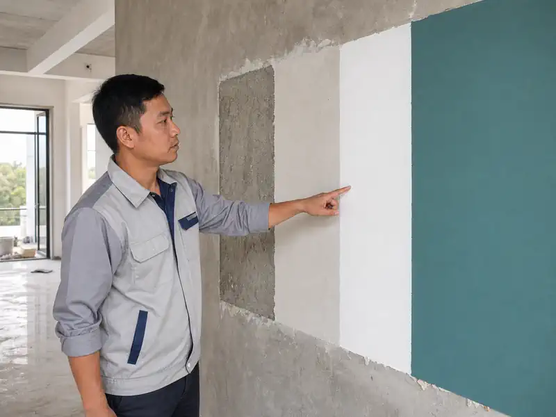 Kỹ thuật viên trình bày các lớp của hệ sơn trên tường công trình Việt Nam