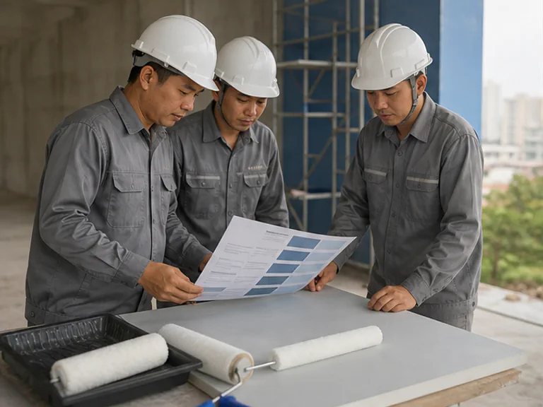 Đội thi công trong bối cảnh nhà ở và công trình Việt Nam