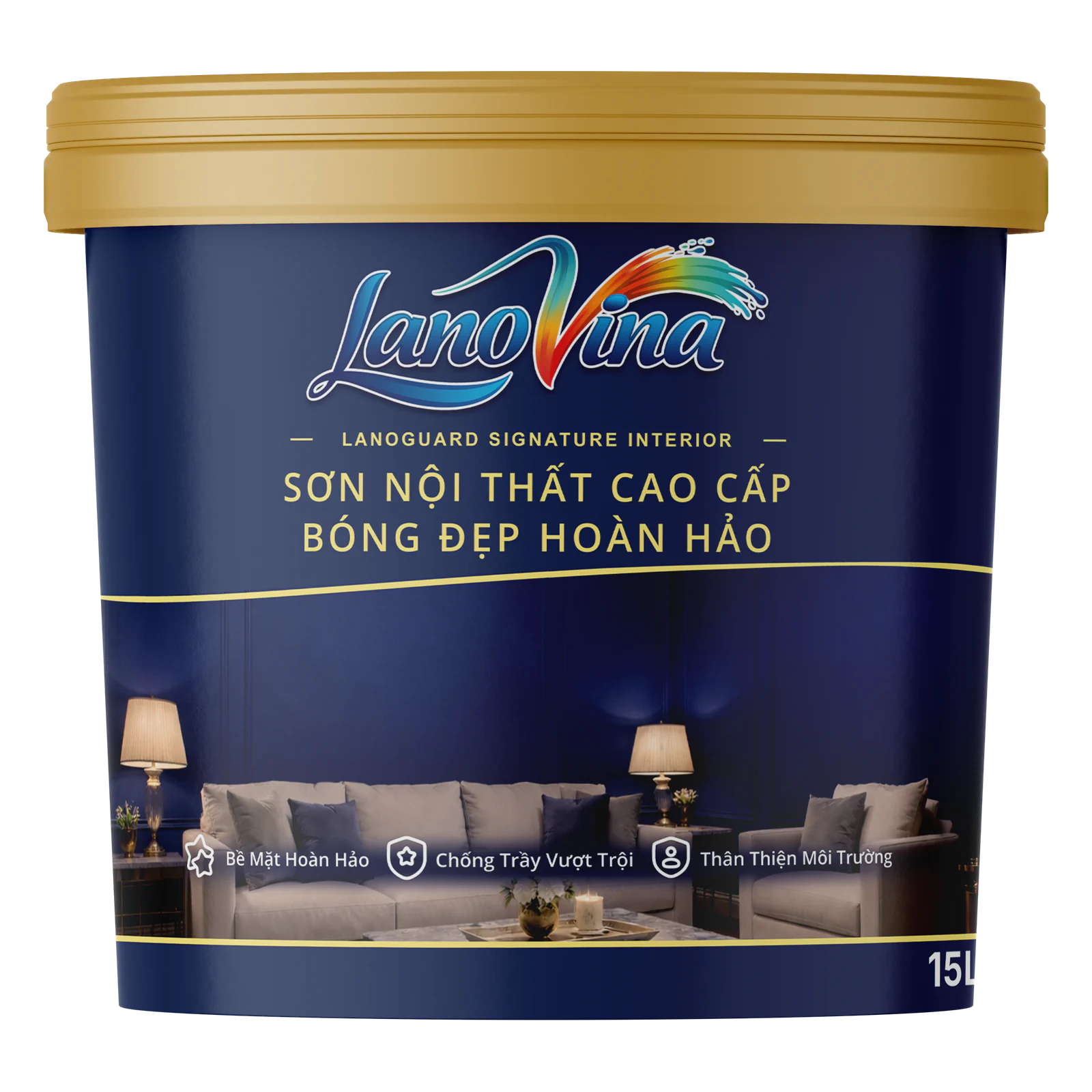 Bao bì sản phẩm LanoVina LPI — Sơn nội thất cao cấp bóng đẹp hoàn hảo